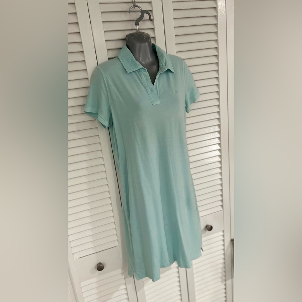 Vineyard vines polo style cotton dress. Aqua. Medium. - Picture 7 of 9